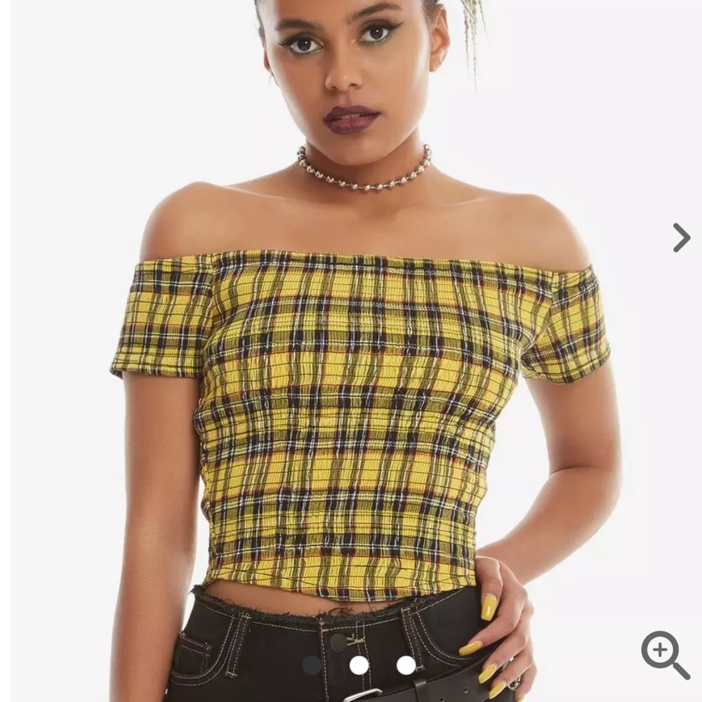 Y2k Yellow Plaid Smocked Top